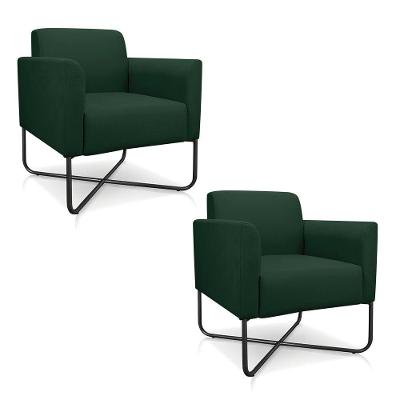 Kit 02 Poltronas Marisa Suede Preta Base X Industrial Verde