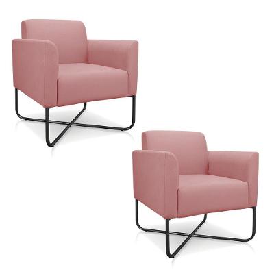 Kit 02 Poltronas Marisa Suede Preta Base X Industrial Rose