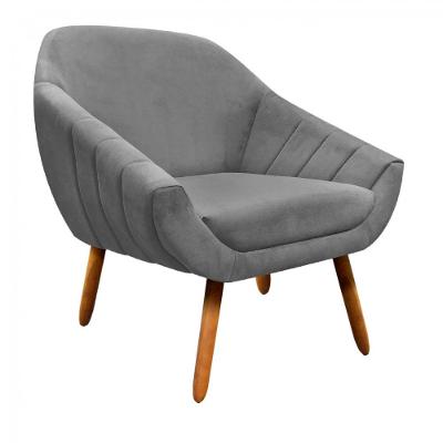 Poltrona Giovana Suede Pés Palito Castanho Drossi grafite