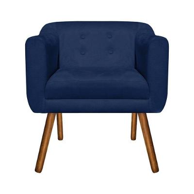 Poltrona Julia Suede Azul Marinho Pés Palito Castanho Drossi