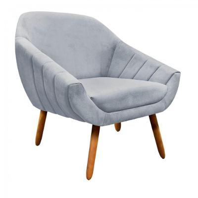 Poltrona Giovana Suede Pés Palito Castanho Drossi -cinza