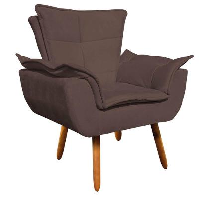 Poltrona Opala Suede Marrom Pés Palito Castanho D´rossi
