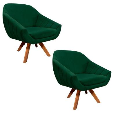Kit 02 Poltronas Giratória Giovana Suede Base Madeira Verde