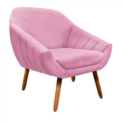 Poltrona Giovana Suede Pés Palito Castanho Drossi -rosa Bebê