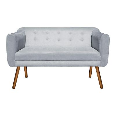 Namoradeira Julia 2 Lugares Suede Cinza Pés Palito Castanho