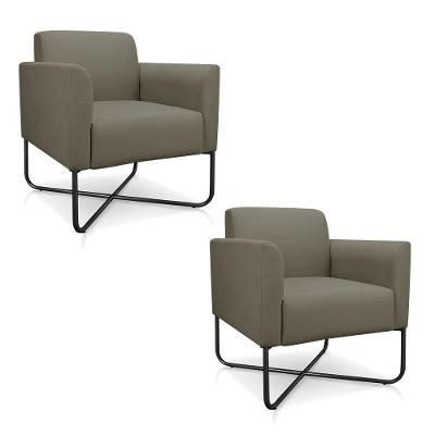Kit 02 Poltronas Marisa Suede Base X Industrial Preto - D'rossi Cor Marrom Rato