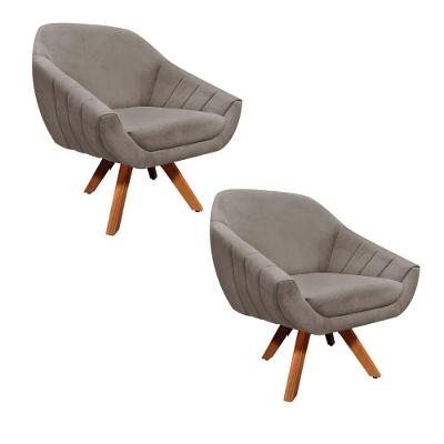 Kit 02 Poltronas Giratória Giovana Suede Marrom Base Madeira
