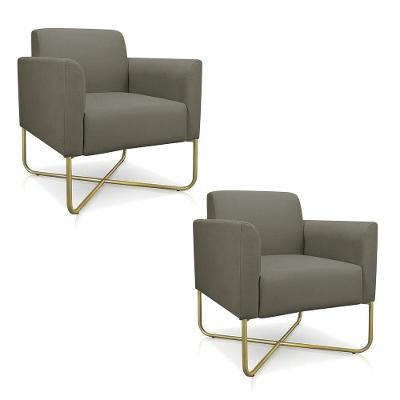 02 Poltronas Marisa Suede Base X Industrial Dourada Marrom
