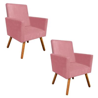 Kit 02 Poltronas Nina Suede Rose Pés Palito Castanho D´rossi