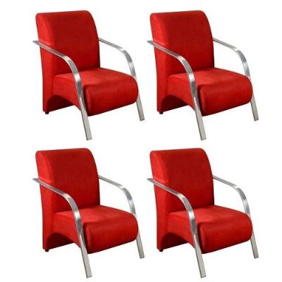 Kit 4 Poltronas 1 Lugar Sevilha Braço Pé Alumínio Vermelho