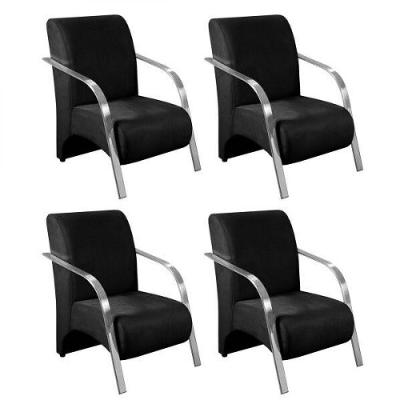 Kit 4 Poltronas 1 Lugar Sevilha Braço Pé Alumínio Preto