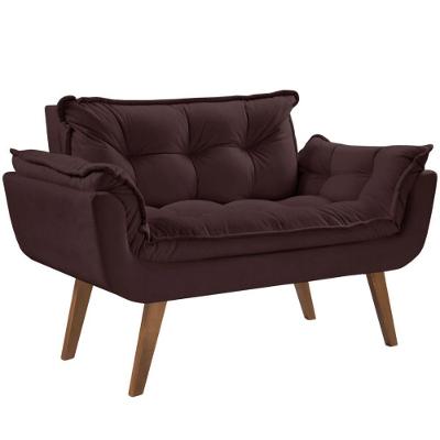 Poltrona Namoradeira Opalla Suede Base Palito Marrom