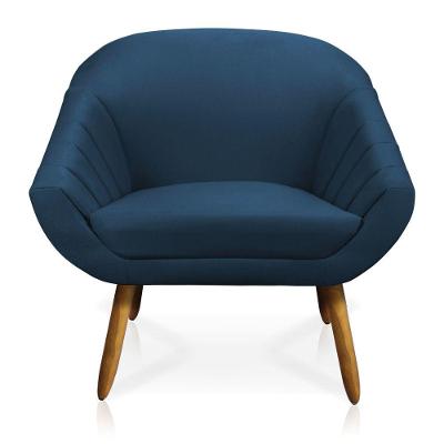 Poltrona Giovana Suede Marinho Pé Palito Castanho D´rossi