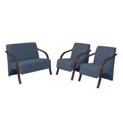 Conjunto Poltrona Vênus Braço Madeira D Salla Suede Azul Bic