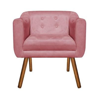 Poltrona Julia Suede Rose Pés Palito Castanho Drossi