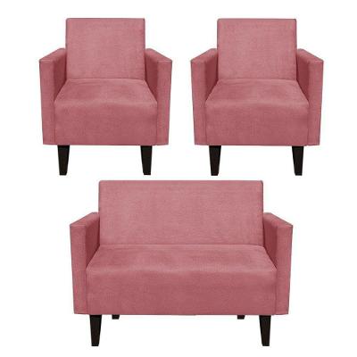 Kit Namoradeira e 2 Poltronas Jade Suede Rosê D'Rossi