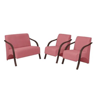 Kit 3 Peças Poltrona Decorativa Sevilha Sala Suede Rosa