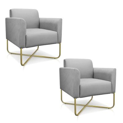 02 Poltronas Marisa Suede Base X Industrial Dourada Cinza