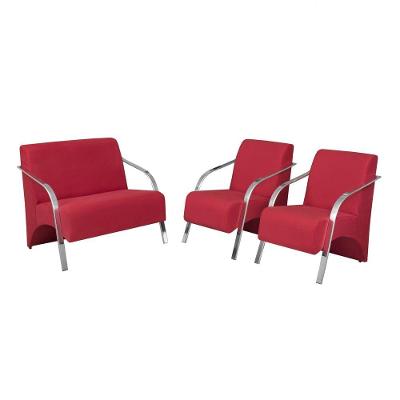 Conjunto Poltrona Sevilha Braço Alumínio 3 Peças Vermelho