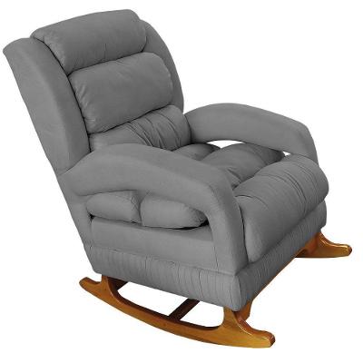 Poltrona De Amamentação Com Balanço Luna Suede Base De Madeira C05 - D'rossi Cor Cinza