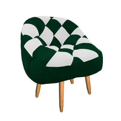 Poltrona Redonda Dama Suede Verde E Branco Pés Palito Natural - D'rossi