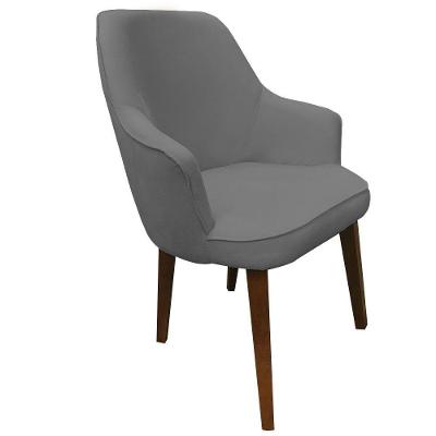 Poltrona Lorem Suede Cinza Pés Chanfrado Marrom C05 - D'rossi