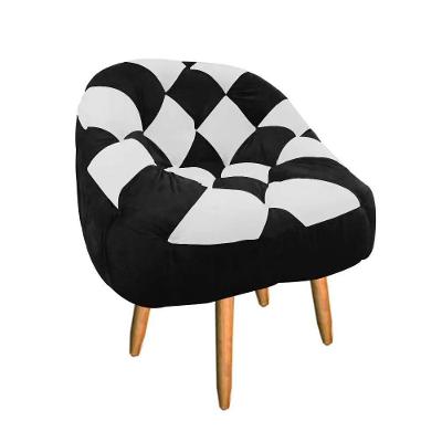 Poltrona Redonda Dama Suede Preto E Branco Pés Palito Natural - D'rossi