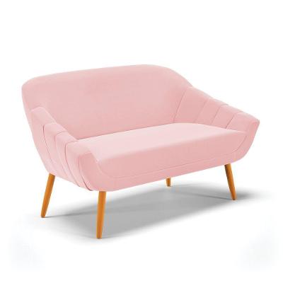 Namoradeira 02 Lugares Giovana Suede Pés Palito Castanho - D'rossi Rosa Bebê