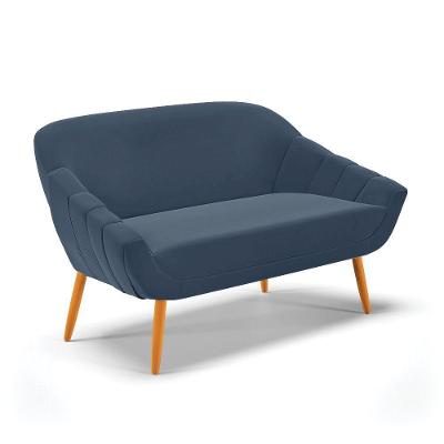 Namoradeira 02 Lugares Giovana Suede Pés Palito Castanho - D'rossi Azul Marinho