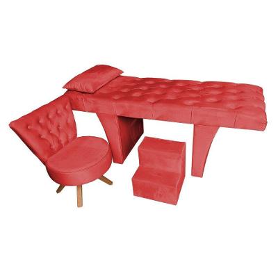 Kit Maca Reta Capitonê 0,80m Sophia Com Mocho Base Madeira E Escada Veludo - Pallazio Vermelho