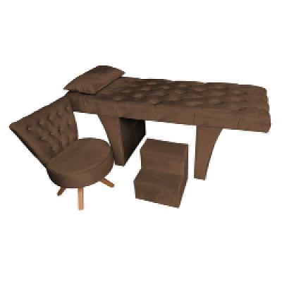 Kit Maca Reta Capitonê 0,80m Sophia Com Mocho Base Madeira E Escada Veludo - Pallazio Marrom