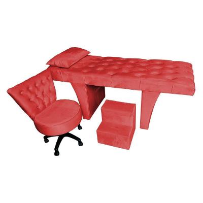 Kit Maca Reta Capitonê 0,60m Sophia Com Mocho Base Giratória E Escada Veludo Vermelho - Pallazio