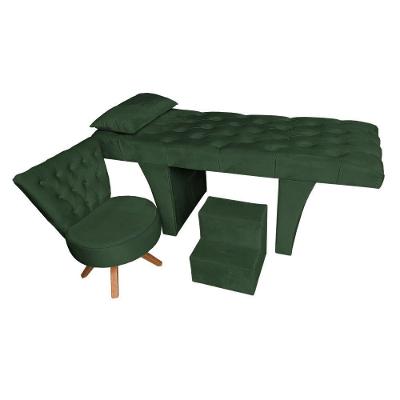 Kit Maca Reta Capitonê 0,80m Sophia Com Mocho Base Madeira E Escada Veludo Verde - Pallazio