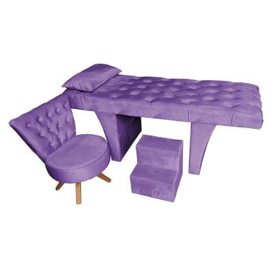 Kit Maca Reta Capitonê 0,60m Sophia Com Mocho Base Madeira E Escada Veludo Roxo - Pallazio
