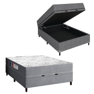 Cama Box Baú Casal Colchão Espuma Egito 138x188x60cm Cinza / Branco Portobel  Cinza