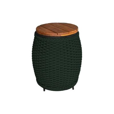 Puff Mesa Garden Em Corda Náutica Base Em Alumínio Preta E Tampo Em Madeira Verde Musgo - Cor: Verde