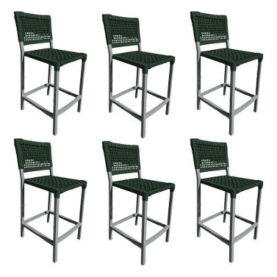 Kit 6 Banquetas França Em Corda Náutica E Base Em Alumínio Cinza Para área Gourmet Verde Musgo Verde