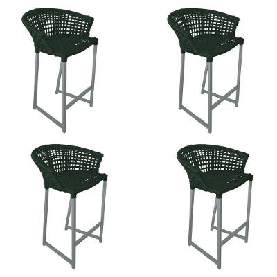 Kit 4 Banquetas Reis Em Corda Náutica E Base Em Alumínio Cinza Para área Gourmet Verde Musgo Verde