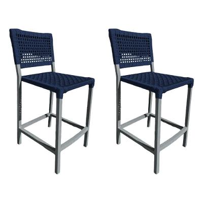 Kit 2 Banquetas França Em Corda Náutica E Base Em Alumínio Cinza Para área Gourmet Azul Marinho Azul