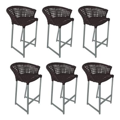 Kit 6 Banquetas Reis Em Corda Náutica E Base Em Alumínio Cinza Para área Gourmet Externa Marrom