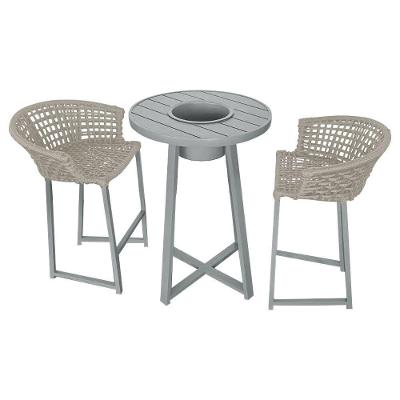 Conjunto Bistrô Champanheira Cinza Tampo Ripado E 2 Banquetas Reis Corda Náutica Areia - Cor: Bege