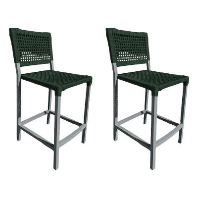Kit 2 Banquetas França Em Corda Náutica E Base Em Alumínio Cinza Para área Gourmet Verde Musgo Verde
