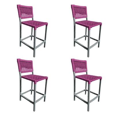 Kit 4 Banquetas França Em Corda Náutica E Base Em Alumínio Cinza Para área Gourmet Rosa - Cor: Rosa
