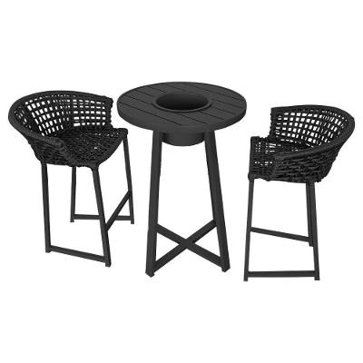 Conjunto Bistrô Champanheira Tampo Ripado E 2 Banquetas Reis Corda Náutica Preta - Cor: Preto