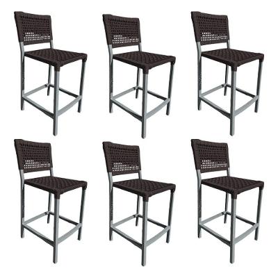 Kit 6 Banquetas França Em Corda Náutica E Base Em Alumínio Cinza Para área Gourmet Marrom Marrom