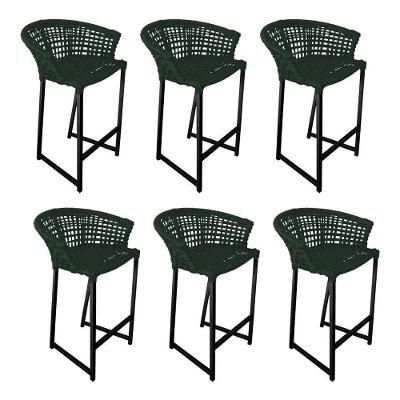 Kit 6 Banquetas Reis Em Corda Náutica E Base Em Alumínio Preta Para área Gourmet Verde Musgo Verde