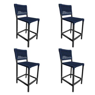 Kit 4 Banquetas França Em Corda Náutica E Base Em Alumínio Preta Para área Gourmet Azul Marinho Azul