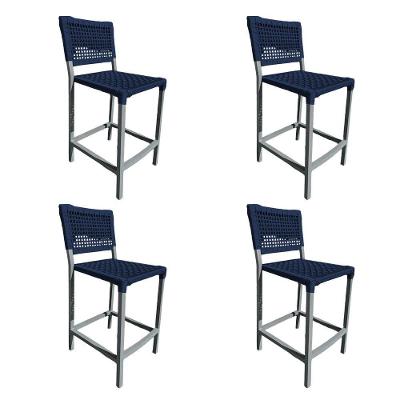 Kit 4 Banquetas França Em Corda Náutica E Base Em Alumínio Cinza Para área Gourmet Azul Marinho Azul