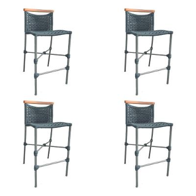 Kit 4 Banquetas Em Corda Náutica Base Em Alumínio Cinza Com Detalhe Em Madeira Cinza Cinza
