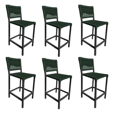 Kit 6 Banquetas França Em Corda Náutica E Base Em Alumínio Preta Para área Gourmet Verde Musgo Verde